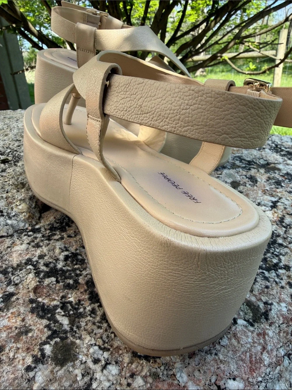 Free People Beige Platform Thong Sandals